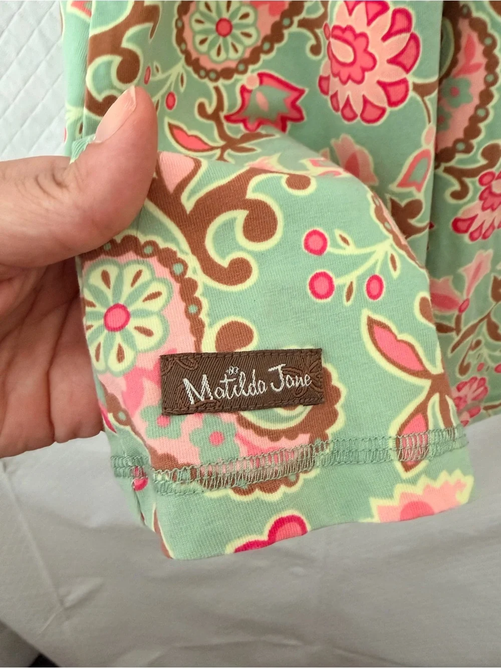 Matilda Jane Mint Dress with Bright Pink and Brown Paisley